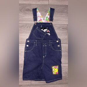 Looney Tunes Vintage Y2K Kids Medium Denim Overalls Tweety Sylvester EUC